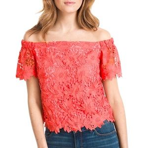 White House Black Market Off-The-Shoulder Lace Crop Bodice Top Pink SZ 2